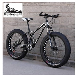 NENGGE Fat Tyre Mountain Bike NENGGE Full Suspension Mountain Bikes with Dual Disc Brake for Adults Men Women, High-Carbon Steel Fat Tire Mountain Trail Bike All Terrain Mountain Bicycle, New Black, 26 Inch 27 Speed