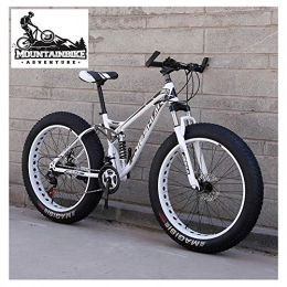 NENGGE Fat Tyre Mountain Bike NENGGE Full Suspension Mountain Bikes with Dual Disc Brake for Adults Men Women, High-Carbon Steel Fat Tire Mountain Trail Bike All Terrain Mountain Bicycle, New White, 24 Inch 24 Speed