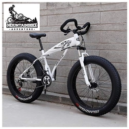 NENGGE Bike NENGGE Hardtail Fat Tire Mountain Bike for Adults, Men Women Mountain Trail Bike with Dual Disc Brake, High-carbon Steel Front Suspension All Terrain Mountain Bicycle, White, 26 Inch 7 Speed