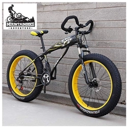 NENGGE Bike NENGGE Hardtail Fat Tire Mountain Bike for Adults, Men Women Mountain Trail Bike with Dual Disc Brake, High-carbon Steel Front Suspension All Terrain Mountain Bicycle, Yellow, 24 Inch 27 Speed