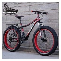 NENGGE Bike NENGGE Hardtail Mountain Bike with Front Suspension Mechanical Disc Brake for Adults Men Women, High-carbon Steel All Terrain Fat Tire Mountain Bike, Anti-Slip Bicycle, Black, 26 Inch 7 Speed