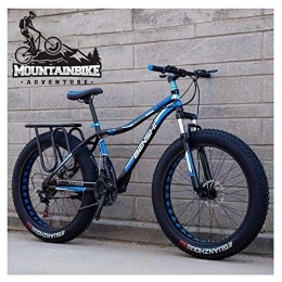 NENGGE Fat Tyre Mountain Bike NENGGE Hardtail Mountain Bike with Front Suspension Mechanical Disc Brake for Adults Men Women, High-carbon Steel All Terrain Fat Tire Mountain Bike, Anti-Slip Bicycle, Blue 2, 24 Inch 27 Speed