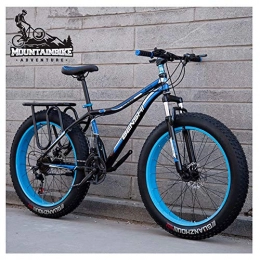 NENGGE Fat Tyre Mountain Bike NENGGE Hardtail Mountain Bike with Front Suspension Mechanical Disc Brake for Adults Men Women, High-carbon Steel All Terrain Fat Tire Mountain Bike, Anti-Slip Bicycle, Blue, 24 Inch 27 Speed