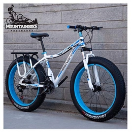 NENGGE Bike NENGGE Hardtail Mountain Bike with Front Suspension Mechanical Disc Brake for Adults Men Women, High-carbon Steel All Terrain Fat Tire Mountain Bike, Anti-Slip Bicycle, White, 24 Inch 27 Speed