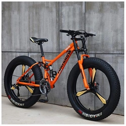 NENGGE Fat Tyre Mountain Bike NENGGE Mountain Bikes, 26 Inch Fat Tire Hardtail Mountain Bike, Dual Suspension Frame and Suspension Fork All Terrain Mountain Bike, 27 Speed, Orange 3 Spoke