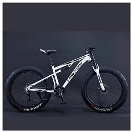 NENGGE Bike NENGGE Mountain Bikes, 26 Inch Fat Tire Hardtail Mountain Bike, Dual Suspension Frame and Suspension Fork All Terrain Mountain Bike for Men Women, 7 Speed, White Spoke