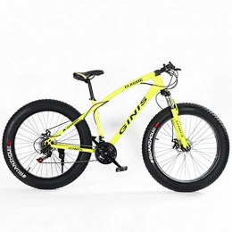 NENGGE Fat Tyre Mountain Bike NENGGE Teens Mountain Bikes, 21-Speed 24 Inch Fat Tire Bicycle, High-carbon Steel Frame Hardtail Mountain Bike with Dual Disc Brake, Yellow, Spoke