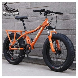 NENGGE Fat Tyre Mountain Bike NENGGE Women Hardtail Mountain Trail Bike 20 Inch with Dual Disc Brake, Girls All Terrain Anti-Slip Front Suspension Fat Tire High-carbon Steel Mountain Bicycle, Adjustable Seat, Orange, 21 Speed