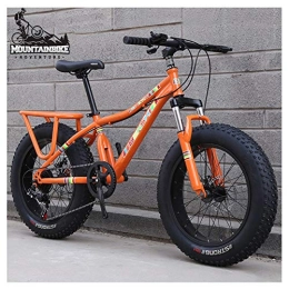 NENGGE Fat Tyre Mountain Bike NENGGE Women Hardtail Mountain Trail Bike 20 Inch with Dual Disc Brake, Girls All Terrain Anti-Slip Front Suspension Fat Tire High-carbon Steel Mountain Bicycle, Adjustable Seat, Orange, 24 Speed