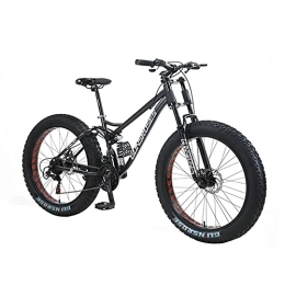 PBTRM Bike PBTRM Fat Tire Mountain Bike for Men, Dual-Suspension Adult Mountain Trail Bikes, 24 / 26 Inch Wheels, 7 Speed, 4 Inch Knobby Tire, All Terrain Bicycle, Dual Disc Brake, Black, 26