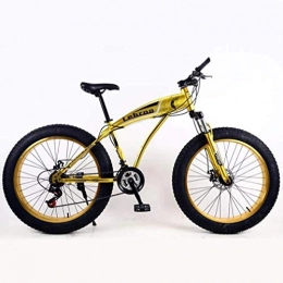 QZ Bike QZ Fat Tire Adult Mountain Bike, Lightweight High-Carbon Steel Frame Cruiser Bikes Beach Snowmobile Mens Bicycle Double Disc Brake 26 Inch Wheels (Color : Gold, Size : 21 speed)