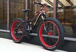 W&HH SHOP Fat Tyre Mountain Bike W&HH SHOP Dual-Suspension Mountain Bikes with Dual Disc Brake, All Terrain Anti-Slip Fat Tire Mountain Bicycle MTB, High-carbon Steel Mountain Trail Bike, Red, 24 Inch 24 Speed