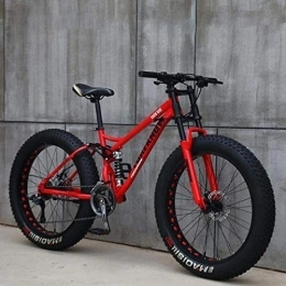 WJSW Fat Tyre Mountain Bike WJSW Adult Mountain Bikes, 24 Inch Fat Tire Hardtail Mountain Bike, Dual Suspension Frame and Suspension Fork All Terrain Mountain Bike, Red, 21 Speed
