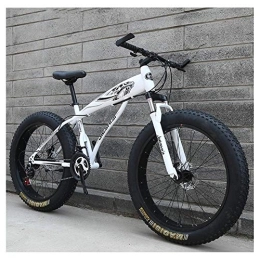 WJSW Fat Tyre Mountain Bike WJSW Adult Mountain Bikes, Boys Girls Fat Tire Mountain Trail Bike, Dual Disc Brake Hardtail Mountain Bike, High-carbon Steel Frame, Bicycle, White A, 26 Inch 24 Speed