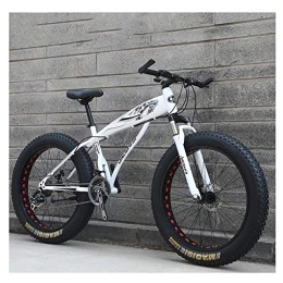 WJSW Fat Tyre Mountain Bike WJSW Adult Mountain Bikes, Boys Girls Fat Tire Mountain Trail Bike, Dual Disc Brake Hardtail Mountain Bike, High-carbon Steel Frame, Bicycle, White B, 24 Inch 21 Speed