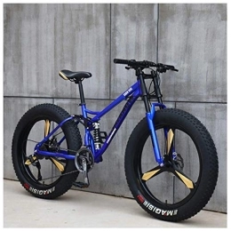 WJSW Bike WJSW Mountain Bikes, 26 Inch Fat Tire Hardtail Mountain Bike, Dual Suspension Frame and Suspension Fork All Terrain Mountain Bike, 21 Speed, Blue 3 Spoke