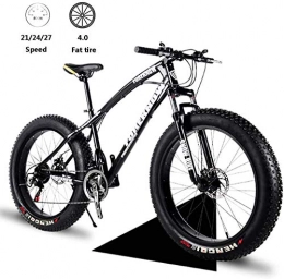 WSJYP Fat Tyre Mountain Bike WSJYP Adult Fat Tire 26 Inch Mountain Bike Hardtail, Double Disc Brake High Carbon Steel Frame, 21 / 24 / 27 Speed With Front Suspension Adjustable Seat, 21 speed-Black