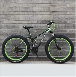 ZHNA Fat Tyre Mountain Bike ZHNA Mens Womens Mountain Bikes, High-carbon Steel Frame, Dual Disc Brake Hardtail Mountain Bike, All Terrain Bicycle, Anti-Slip Bikes, 26 Inch (Color : Green, Size : 27 Speed)