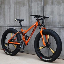 ZLZNX Fat Tyre Mountain Bike ZLZNX Bicycle, Mountain Bike, 26 Inch 7 / 21 / 24 / 27 Speed Bike, Men Women Student Variable Speed Bike, Fat Tire Mens Mountain Bike, Orange, 7Speed