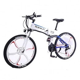 WRJY Folding Electric Mountain Bike 26" E-bike Professional Electric Bike bicycle 350W 36V 8Ah Battery Folding Electric Mountain / snow Bike for adults men with 27 Speed Transmission Gears White