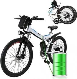 Eloklem Folding Electric Mountain Bike 26” Electric Mountain Bike for Adults Folding Electric Bike, 36V 8AH Removable Battery 250W Motor, 21-Speed E Bike Electric Commuter Mountain Bike (White)