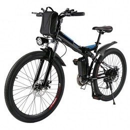 BIKFUN Folding Electric Mountain Bike 26 inch Electric Bike Aluminum Alloy 36V 8AH Lithium Battery Mountain Cycling Bicycle, Shimano 21-speed (26" Folding Black)