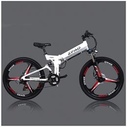 BNMZXNN Bike BNMZXNN Electric mountain bike, 26-inch folding electric bike, aluminum frame, vintage wheel three-knife wheel, advanced full suspension and Shimano 21-speed gear, White three knife wheel-48V10.4ah