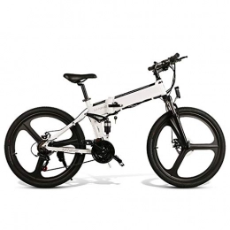 CARACHOME Bike CARACHOME 26Inch Folding Electric Bike, Adult Bikemountain E-Bike, 48V 10AH 350W Motor with USB Mobile Phone Charging Port And Mudguard for Commuting To Work, Leisure Travel, White