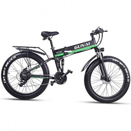 CJH Bike CJH Bicycle, Bike, Mountain Bike, Electric Bike 26 Inches Folding Fat Tire Snow Bike 12Ah Li-Battery 21 Speed Beach Cruiser Full Suspension Men Women Mountain E-Bike with Rear Seat, Green