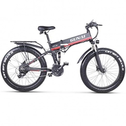 CJH Folding Electric Mountain Bike CJH Bicycle, Bike, Mountain Bike, Electric Bike 26 Inches Folding Fat Tire Snow Bike 12Ah Li-Battery 21 Speed Beach Cruiser Mountain E-Bike with Rear Seat, Red