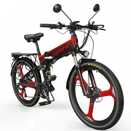 Cyrusher Bike Cyrusher XF770 Electric Bike 17 X 26 inch Folding Electric Mountain Bike For Adults Full Suspension 500 Watt 21 Speeds with Power Off Anti-Slip Mechanical Disc Brake and Smart Bike Computer (Red)