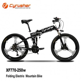 Cyrusher Bike Cyrusher XF770 Mans Folding Electric Bike 17 X 26 inch Mountain Bike Full Suspension 250 Watt 48V 27 Speeds with Power Off Anti-Slip Mechanical Disc Brake and Smart Bike Computer (Black White)