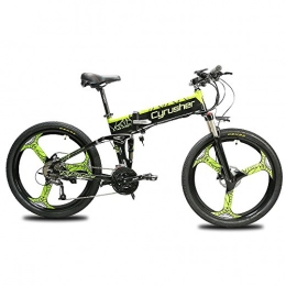 Cyrusher Folding Electric Mountain Bike Cyrusher XF770 Mans Folding Electric Bike 17 X 26 inch Mountain Bike Full Suspension 500 Watt 48V 21 Speeds with Power Off Anti-Slip Mechanical Disc Brake and Smart Bike Computer (Green)