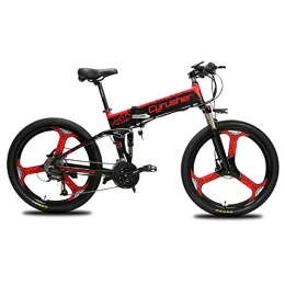 Cyrusher Bike Cyrusher XF770 Mans Folding Electric Bike 17 X 26 inch Mountain Bike Full Suspension 500 Watt 48V 21 Speeds with Power Off Anti-Slip Mechanical Disc Brake and Smart Bike Computer (Red)