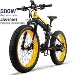 DE-BDBD Bike DE-BDBD Electric Bike 26In Tire 500W Motor 48V 10AH Removable Large Capacity Battery Lithium E-Bikes Snow MTB Folding Electric Bicycle 27 Speed Gear Shimano Shifting System, Yellow