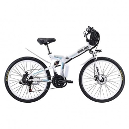 DJP Folding Electric Mountain Bike DJP Mountain Bike, Furniture Electric Bike Mountain Bikes for Adults, Folding Portable Lithium-Ion Batter Ebikes, 26 inch Wheel 21 Speed E-Bike Black 500W 48V 10Ah, White