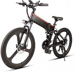 ZMHVOL Folding Electric Mountain Bike Ebikes, 26-inch 21-Speed Electric Snow Bike 350W Folding Mountain Electric Bike with 48V10AH Removable Lithium-ion Battery, Aluminum Alloy Double Suspension Bike, Maximum Speed 35Km / H (Color : Black)