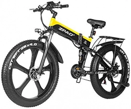 SFSGH Folding Electric Mountain Bike Electric Bike 48V 1000W Electric Bike Electric Mountain Bike 26inch Fat Tire E-Bike 21 Speeds Beach Cruiser Mens Sports Mountain Bike Lithium Battery Hydraulic Disc Brakes (Color : Yellow)