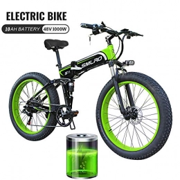 Ti-Fa Bike Electric Bike 48V 1000W Electric Mountain Bike 26inch Fat Tire e-Bike 7 Speeds Beach Cruiser Mens Sports Mountain Bike Lithium Battery Hydraulic Disc Brakes, Black Green 350W