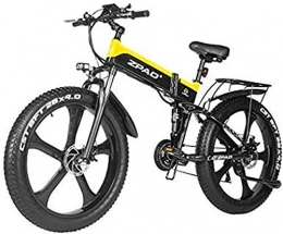 HCMNME Folding Electric Mountain Bike Electric Bike Electric Mountain Bike Electric Snow Bike, Adults 48V 1000W Electric Bike Electric Mountain Bike 26inch Fat Tire E-Bike 21 Transmission Speeds Beach Cruiser Mens Sports Mountain Bike Lit