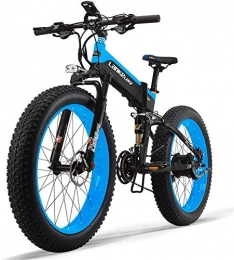 Fangfang Bike Electric Bikes, 48V 14.5AH 1000W Engine All-round Electric Bike 26inch 4.0 Wholesale Tire Electric Bike 27-speed Snow Mountain Folding Electric Bike Adult Female / male, E-Bike (Color : Blue)