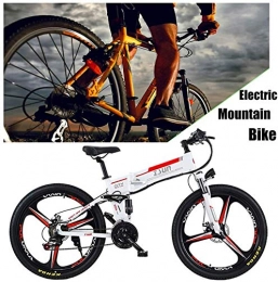 Fangfang Bike Electric Bikes, Folding Electric Mountain Bike Electric Bicycle Adult Dual Disc Brakes Suspension Mountainbike Aluminum Alloy Frame Smart LCD Meter 7 Speed Gears (48V，350W), E-Bike (Color : White)