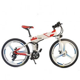 W&TT Bike Electric Mountain Bike 48V 250W Folding E-bike with Dual Disc Brakes and LCD Color Screen 5-speed Smart Meter, Shock Absorber Fork SHIMANO 7 Speeds Commuter Bicycle 26 inch, White