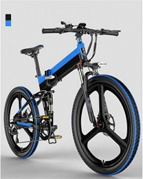 Fangfang Bike Fangfang Electric Bikes, Folding Mountain Electric Bike, 7 Speed 400W Motor 26 Inches Adults City Travel Ebike Dual Disc Brakes with Rear Seat 48V Removable Battery, E-Bike (Color : Blue)