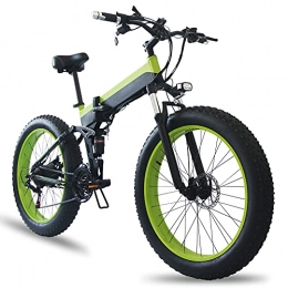 TGHY Folding Electric Mountain Bike Folding Electric Bike for Adults 26" 4.0 Fat Tire Electric Mountain Bike 45km / h 500W Brushless Motor 21-Speed Removable Lithium Battery Snow E-Bike Dual Shock Asorber, Green