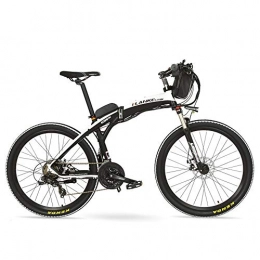 LKS Folding Electric Mountain Bike GP 26'' 400W E-bike Quick-Folding Mountain Bicycle, 48V Battery Electric Bike, Suspension Fork, Front & Rear Disc Brake (Black White, 12Ah)