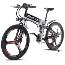 GUNAI Folding Electric Mountain Bike GUNAI Electric Bike 26 inch Mountain Bike 350W, Advanced Full-Suspension Rear Seats and 21-Speed Gears