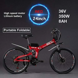 Himamk Folding Electric Mountain Bike Himamk 1 Pcs 24 inch Wheel Portable Folding Electric Bike Aluminum Alloy 36V 350W 8AH(30KM) Lithium Battery Mountain Cycling Bicycle, 27-speed 008, Red