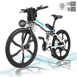 Hiriyt Folding Electric Mountain Bike Hiriyt 26'' Electric Mountain Bike with Removable Large Capacity Lithium-Ion Battery (36V 250W), Electric Bike 21 Speed Gear and Three Working Modes (Upgrade_White)