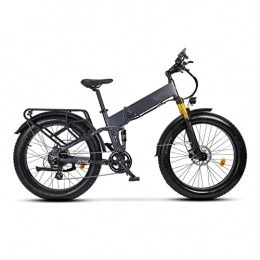 HMEI Folding Electric Mountain Bike HMEI Electric Bikes for Adults Electric Bike for Adults Foldable 26 Inch Fat Tire 750W 48W 14Ah Lithium Battery Ebike Full Suspension Electric Bicycle (Color : Matte Grey)